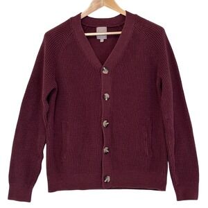 A-Frame Cardigan Mens M Chunky Waffle Knit Sweater Dark Academia Burgundy Medium